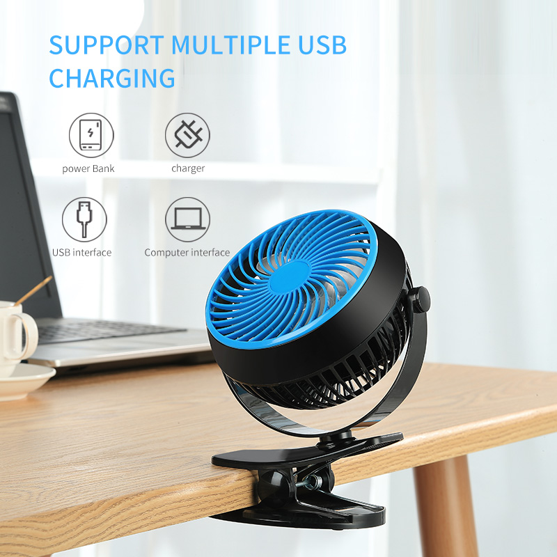 Mini Clip Fan Portable With Clip 4 Blades USB Rechargeable