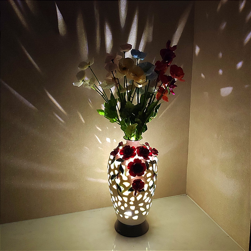 欧美流行无线遥控陶瓷镂空花瓶夜灯-瓷白款