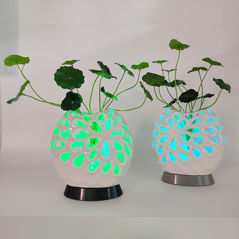 瓣叶陶瓷镂空花瓶夜灯无线遥控装饰台灯