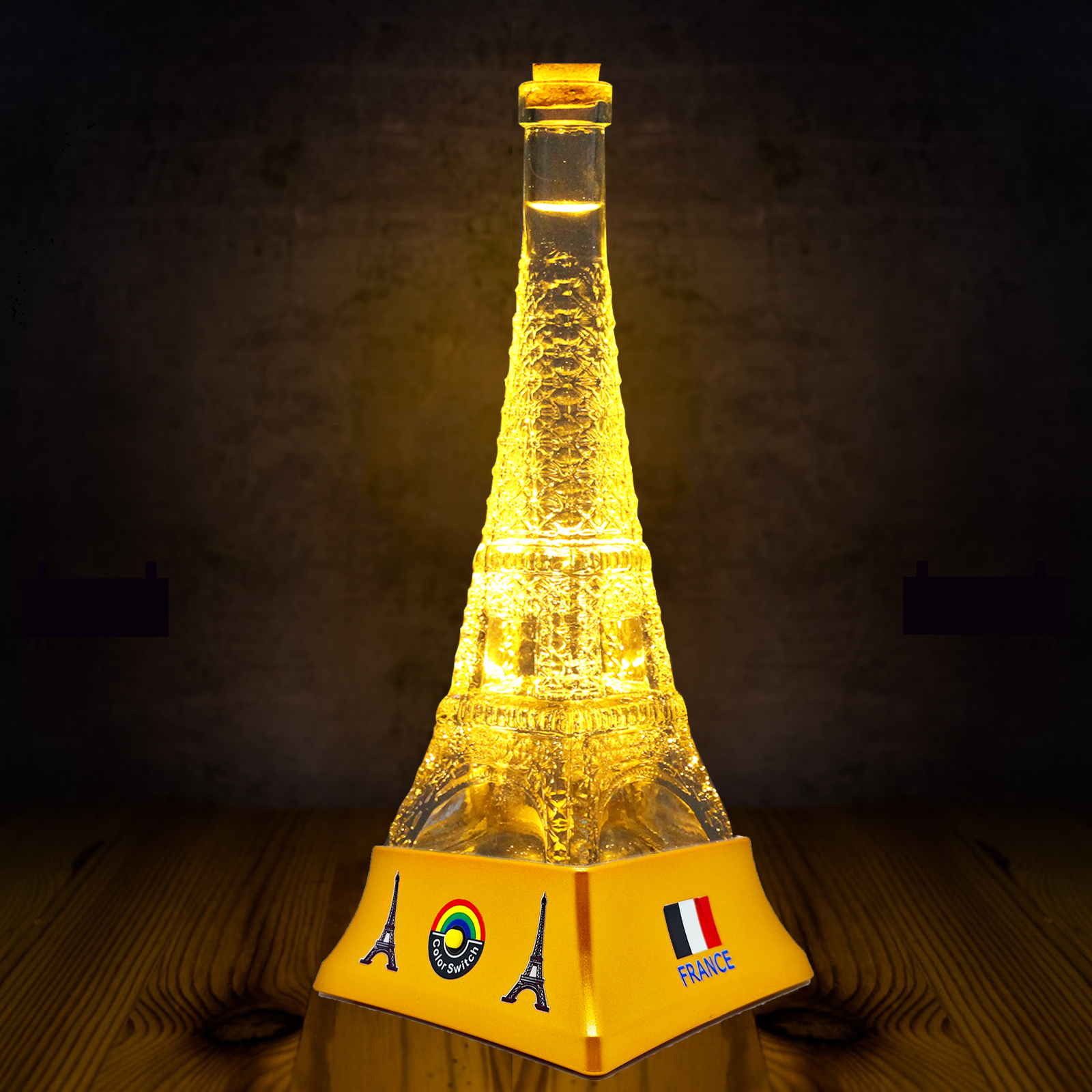 Glass Bottle Paris Eiffel Tower Night Light